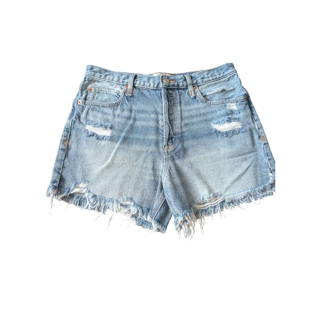 We The Free People High Rise Distressed Denim Shorts Light Wash Sz 29 0592